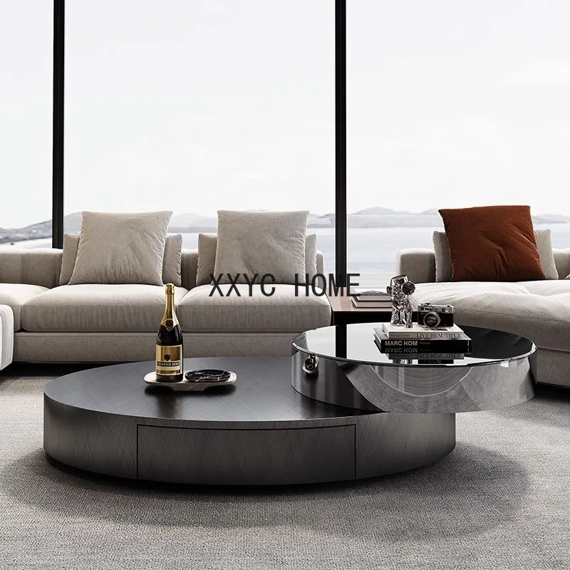 

Italian Cabinet Luxury Art Design Stainless GlassCoffee Tables Living Room Oval Meuble House Furniture