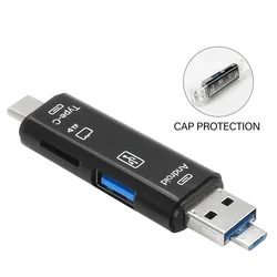 Compact 6 - in - 1 Multifunctional Card Reader with USB 3.0 - Black (B(5 in 1))