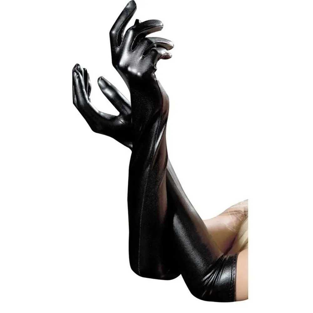 Cosplay Gloves Adult Sexy Long Latex Faux Leather Ladies Hip-pop Fetish Clubwear Catsuit Accessories