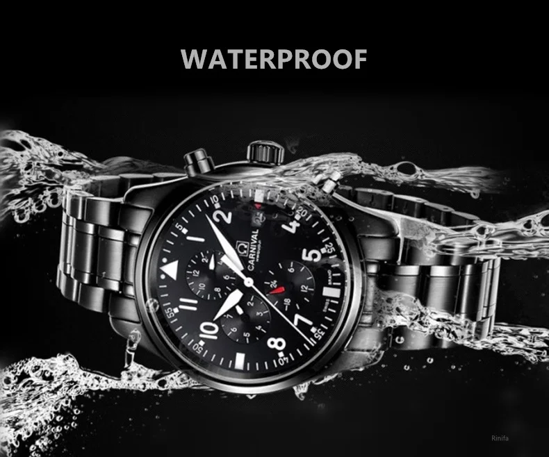 2022 Luxury Brand CARNIVAL Automatic Watch for Men Sapphire Calendar Luminous Stainless Steel Army waterproof Dive Men's Watches