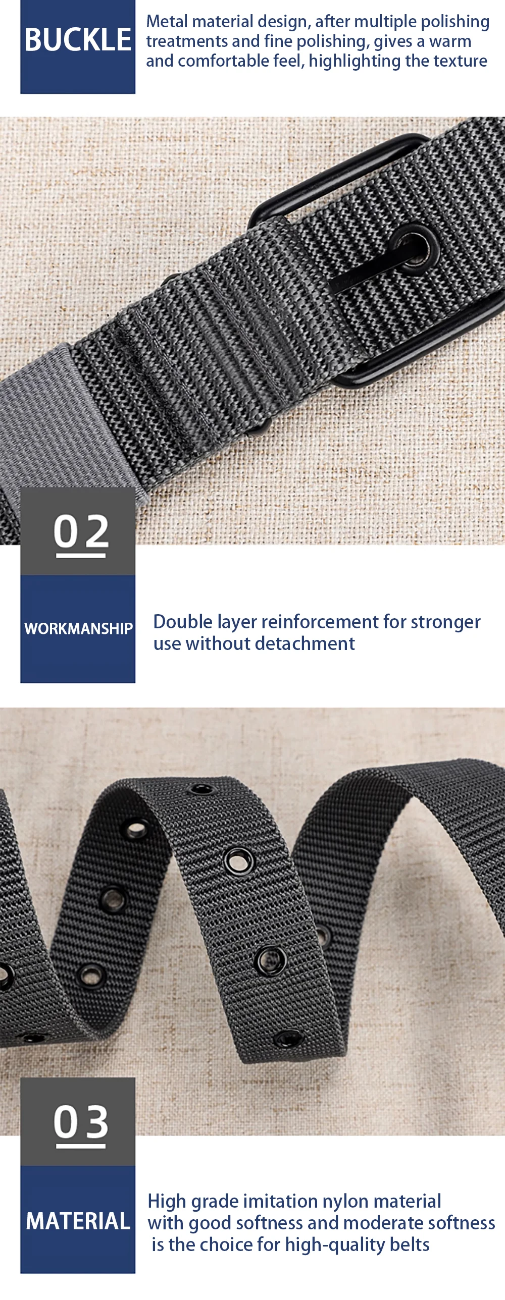 Herrengürtel Poröser Canvas Dornschließe Ledergürtel Outdoor-Sportgürtel Damen Trendiger Ösengürtel mit Jeansgürtel für Männer Frauen – Detail 7