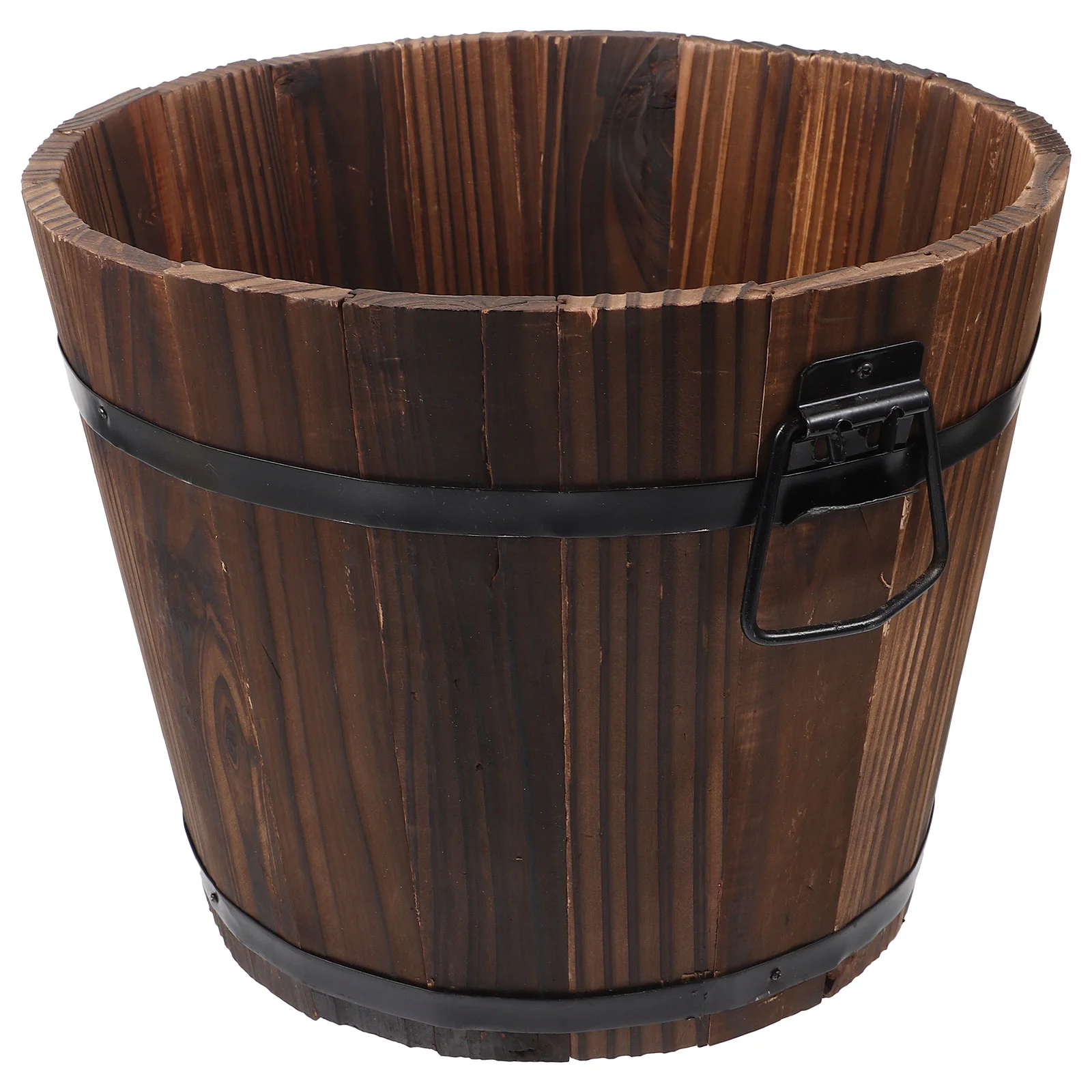 

Rustic Wooden Whiskey Barrels Bucket Handle Flower Planter Plant Pots Boxes Container Pail Patio Garden Backyard