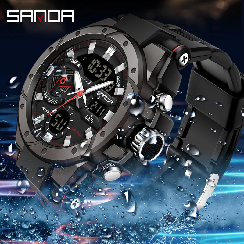 Men's Multifunctional Outdoor Waterproof Electronic Watch Digital Wristwatches SANDA 3313 Student Fashion Trend Military Style
