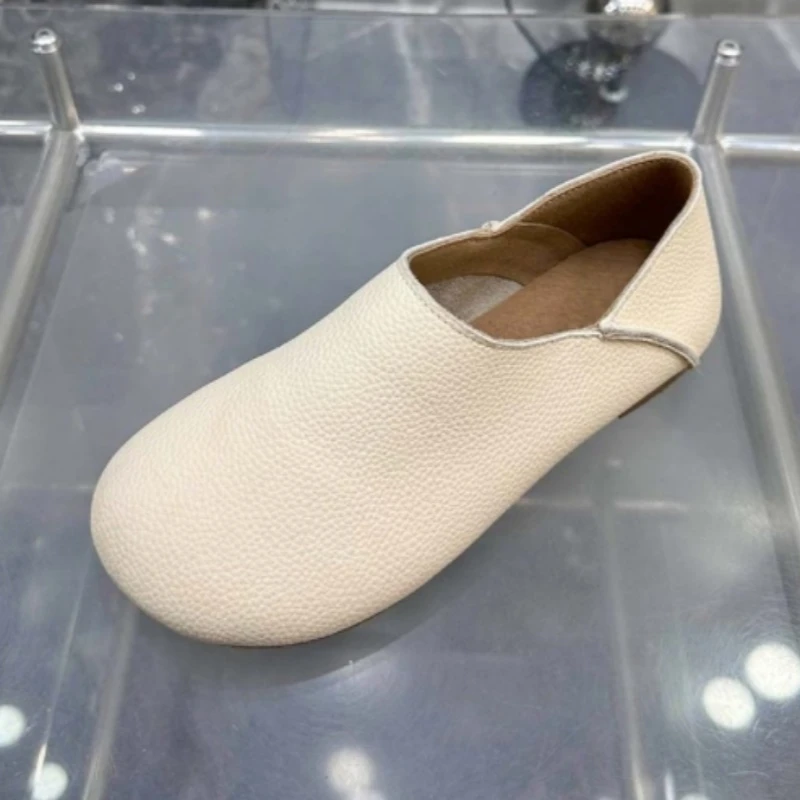 Women's Flat Spring Genuine Leather Flat Shoes Sliding on Women's Bread Comfortable Women's Shoes 4