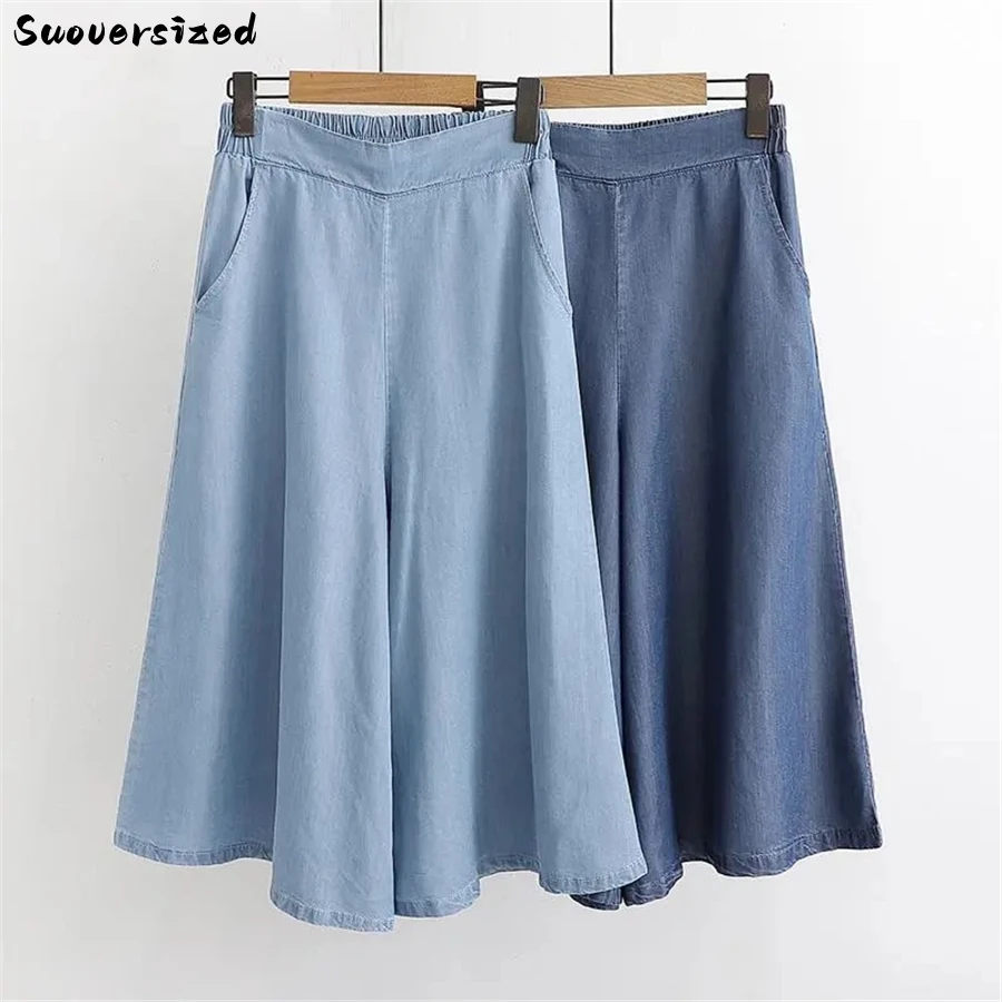 

Elastic High Waist Baggy Jeans Summer Calf-length Wide Leg Pants Casual Pantalones Oversize 5xl Denim Trousers Korean Vaqueros