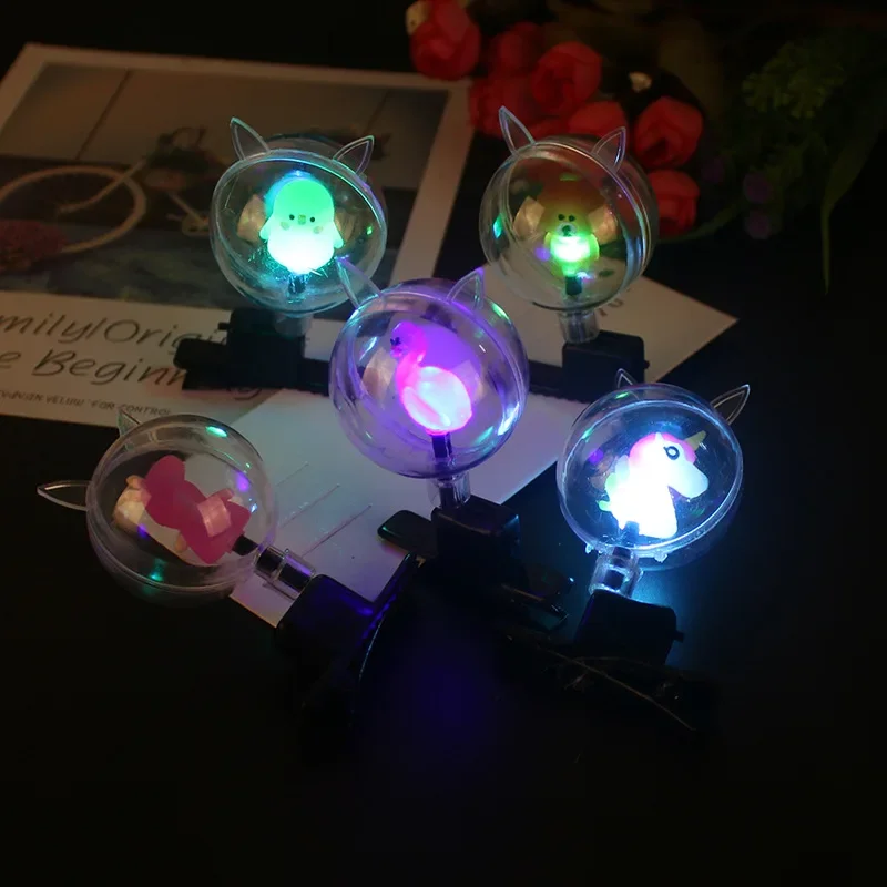 10pcs LED Flash Bobo Ball Hairpin Cute Flash Children's Headdress Hair Band Hairpin Luminous Transparent Ball Girls Gift