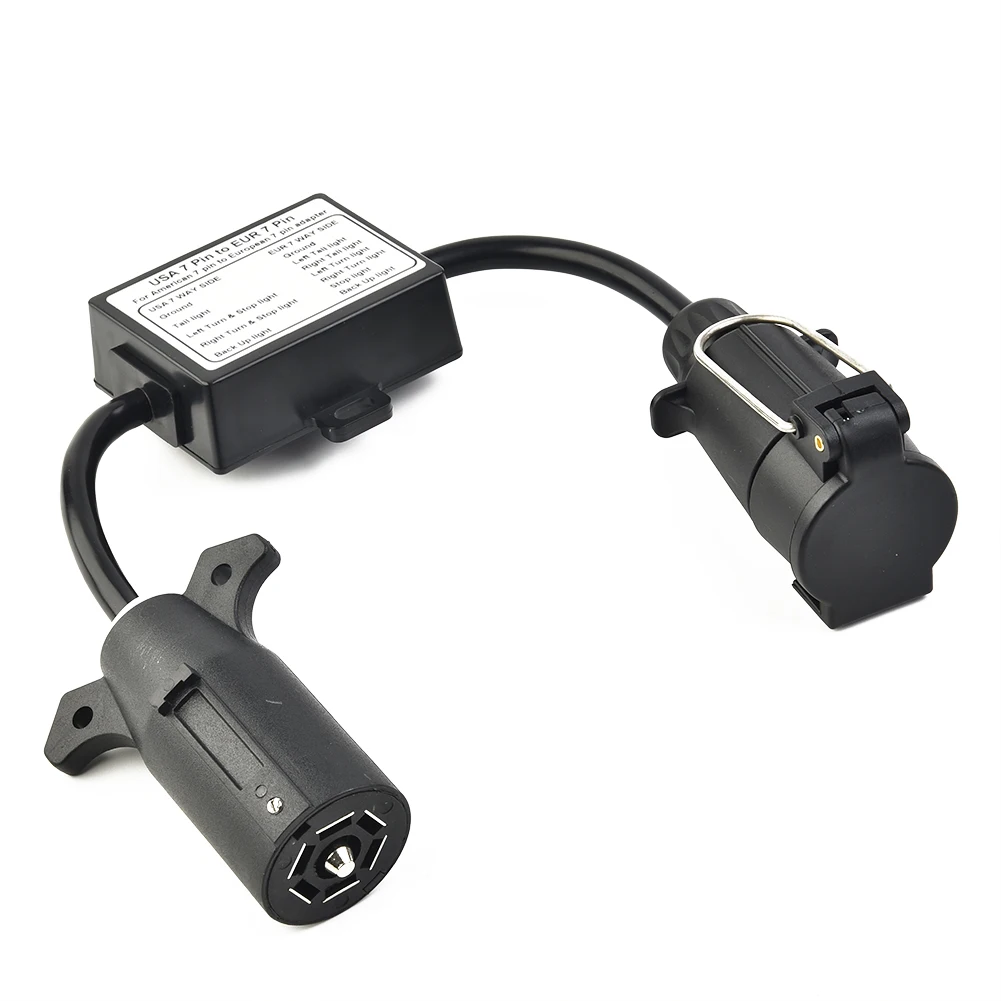 -USA To EU Trailer Light Converter US 7-Way Blade Socket To EU 7 Pin Round Plug Trailer Connector Tail Light Wiring Separation