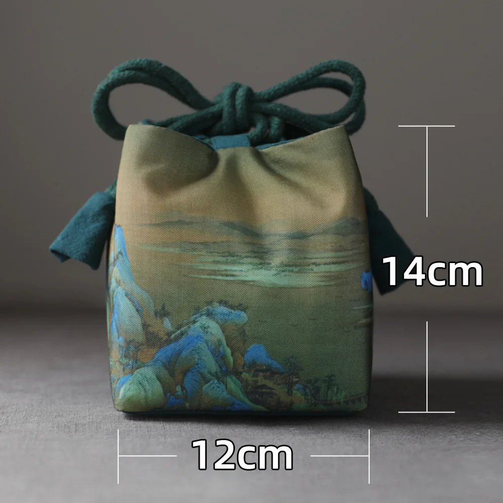 Portable Empty Fabric Bag Printed Cloth Bag Tea Cozies For Teapot String Linen Teapot Tied Tea Cups Teaware Storage ZC788