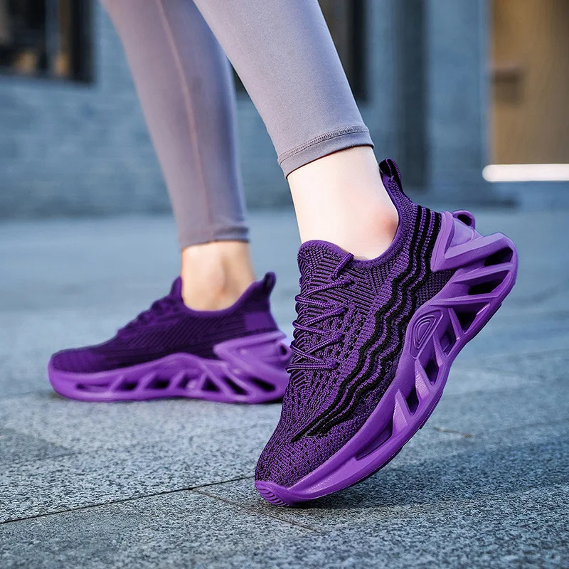 Fashion Purple Running Shoes Unisex Knit Breathable Platform Men's Casual Sneakers Outdoor Non-slip Lace-up Women's Sports Shoes 3