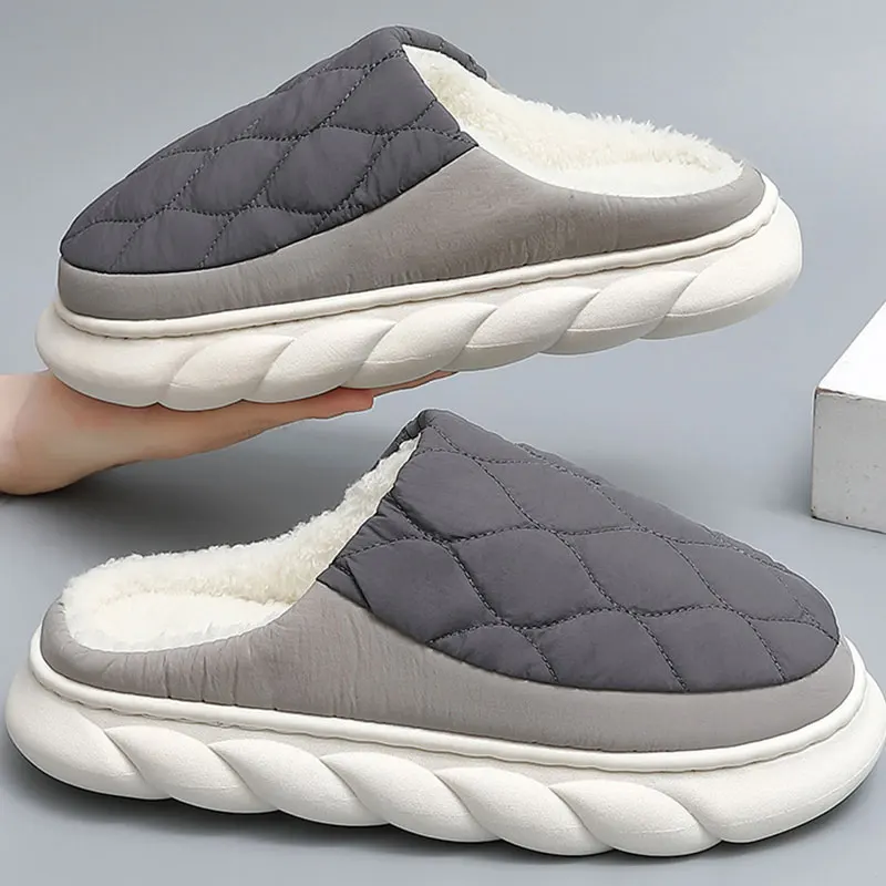 Bebealy Winter Men Shoes Winter Short Plush Men Slippers Outdoor Fur Non-slip House Shoes Casual Fuzzy Soft Cozy Men Shoes Women 3
