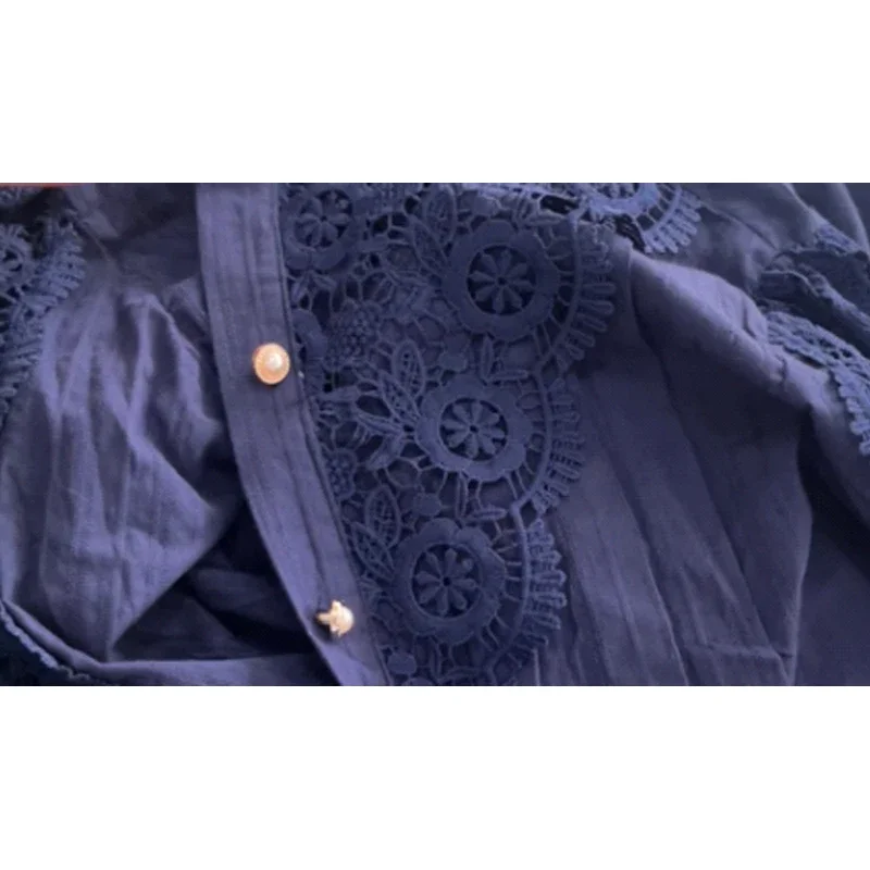 New Women's Long Sleeve High Neck Chic Blouse, Lace Paneled Hollow Sleeve Elegant Top, Vintage Fashion Office Lady Outfits