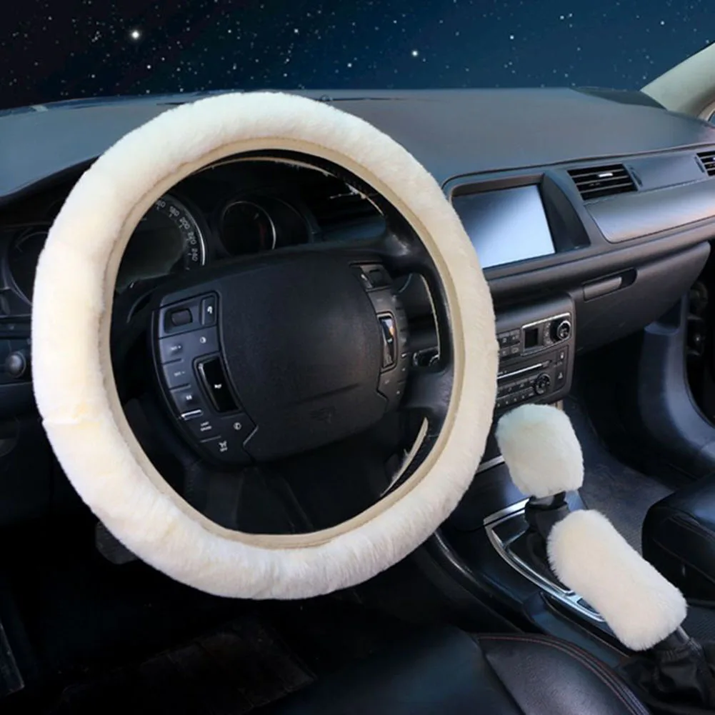 Car interior accessories 3pcs/Set warm faux wool steering wheel cover 38cm for car