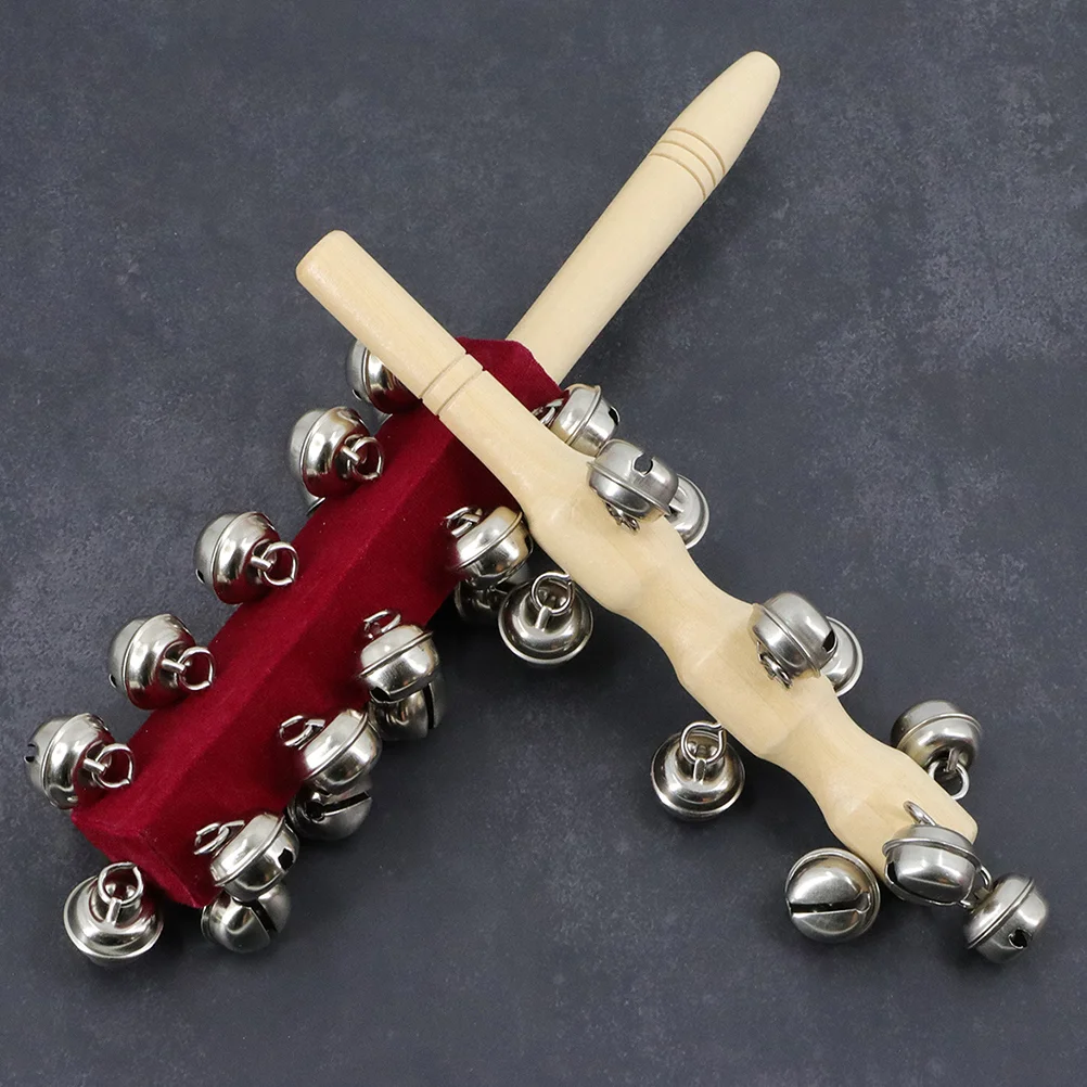 2 Pcs Sled Jingle Bells Instrument Musical Metal Instruments Funny Sleigh Wooden Handle Kids Sticks Percussion