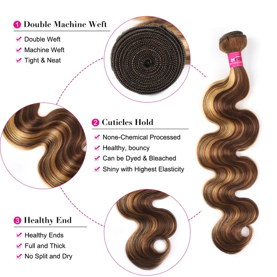 Sophianna 4/27 Highlighted Body Wave Human Hair Bundles Honey Blonde 100% Human Hair Braided Wigs Weave Bundles 18 to 38 Inch