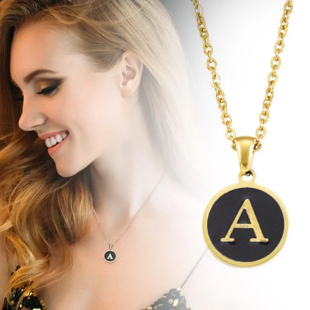 

A-Z Alphabet Pendant Necklace For Women Vintage Letter Coin Necklace Initial Letter Clavicle Necklaces Collar Jewelry Decor N4N0
