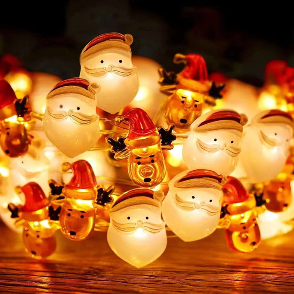 

10 LEDs Christmas String Light 1m 10 Lights Battery Powered Santa Snowman Decorative Fairy Light For Christmas Decor