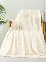 Flannel Fleece Throw Blanket Soft Blanket Beige 3D Imitation Turtle Shell Jacquard Fleece Blanket Decorative Fuzzy Cozy Throw 2