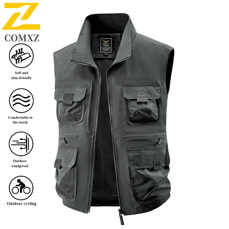 EiAO Vest  Men's Fishing  Multi-Pocket Lightweight Workwear Sleeveless Jacket for Hiking Camping Windproof Water-Resistant 2025