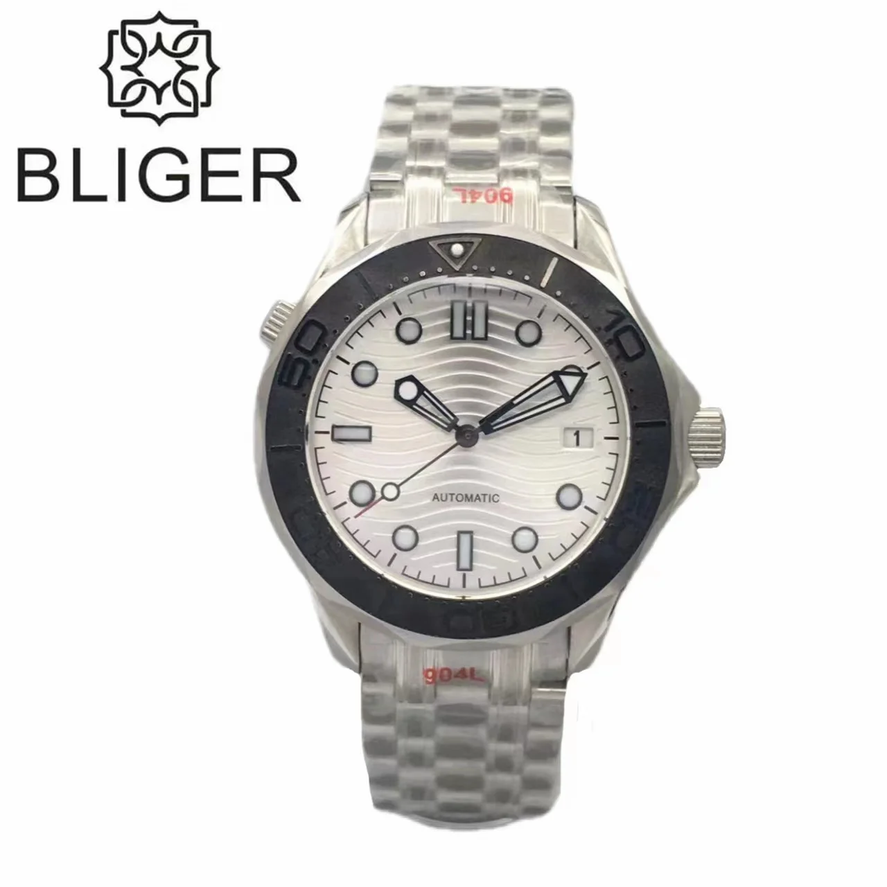 

BLIGER 41mm Waterproof NH35A Automatic Mens Watch MIYOTA 8215 PT5000 Luminous Silver Dial Steel Bracelet Date Ceramic Bezel