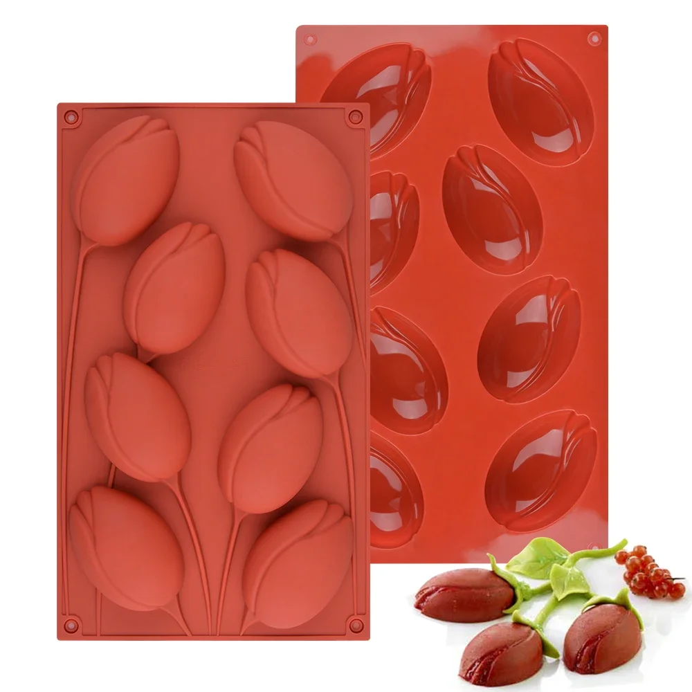 

SILIKOLOVE 8 Cavity Tulip Cake Decorating Mold Silicone Mold for Baking Mousse Cakes Bakeware Tools