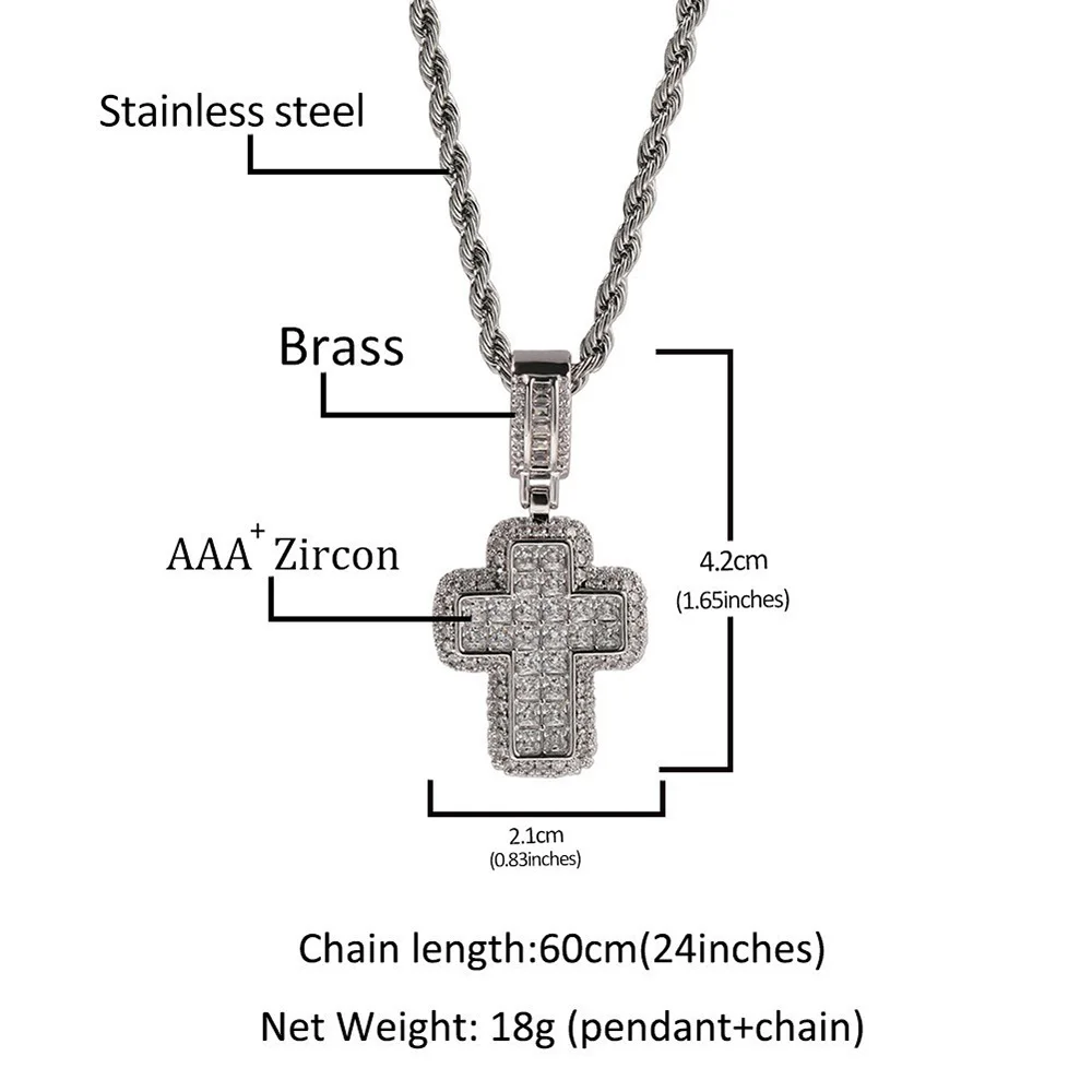 Iced Out Anhänger Kreuz Halskette AAA + Zirkonia Schwarz Gold Farbe Edelstahl Seil Kette Hip Hop Männer Schmuck Geschenk OHP155 – Detail 1