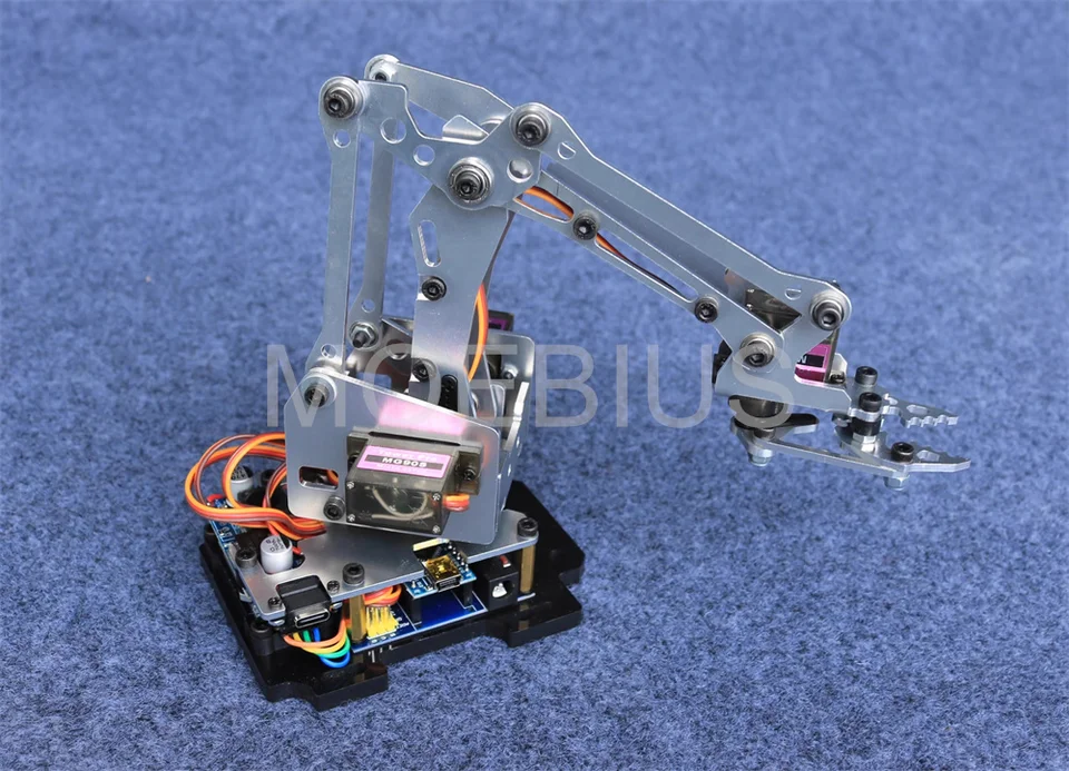 MOEBIUS 4 DOF Metal MeArm Robot Arm Kit with 4 Metal Gears Servo Compatible with Arduino Robotics Arm DIY Mechanical Claw Clamp