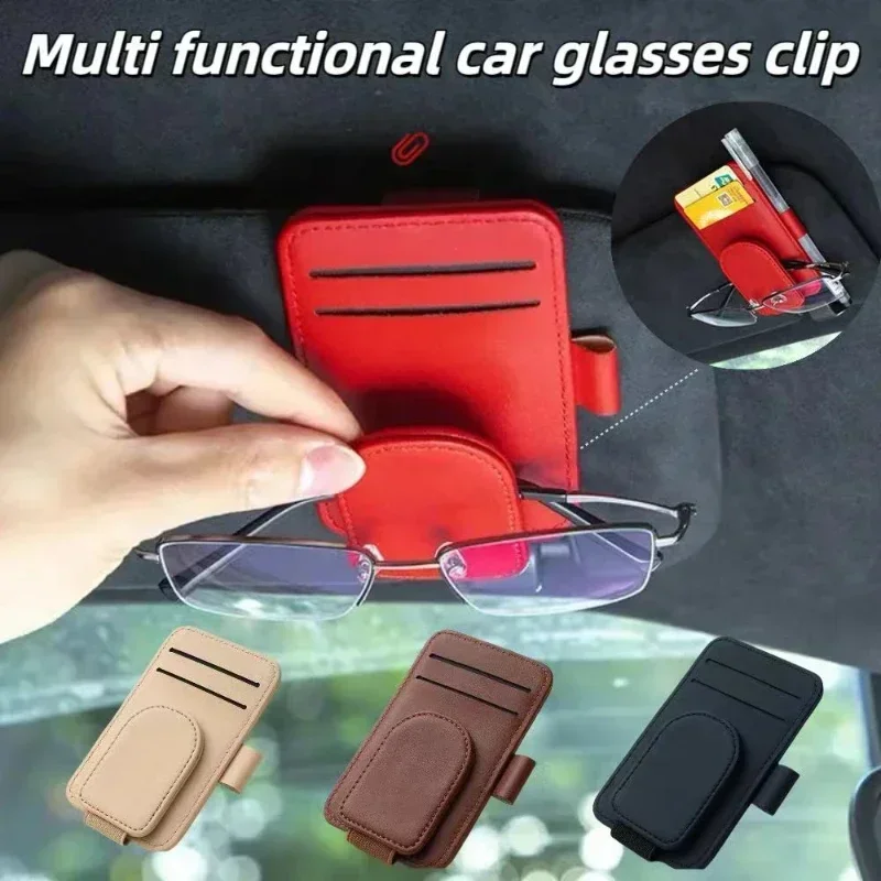 PU Leather Car Sunglasses Clip Multifunctional Glasses Holder
