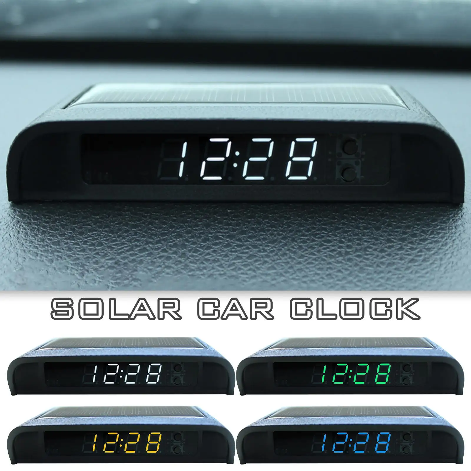 Auto Digital Clock Car Clock Internal Stick On Digital Watch Solar