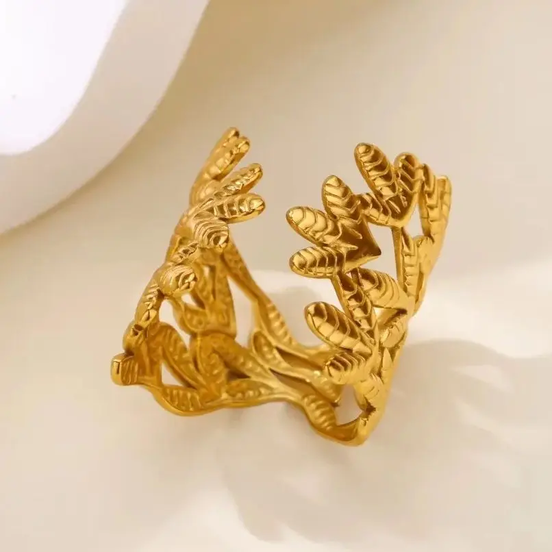 Leaf Rings Stainless Steel for Women Christmas