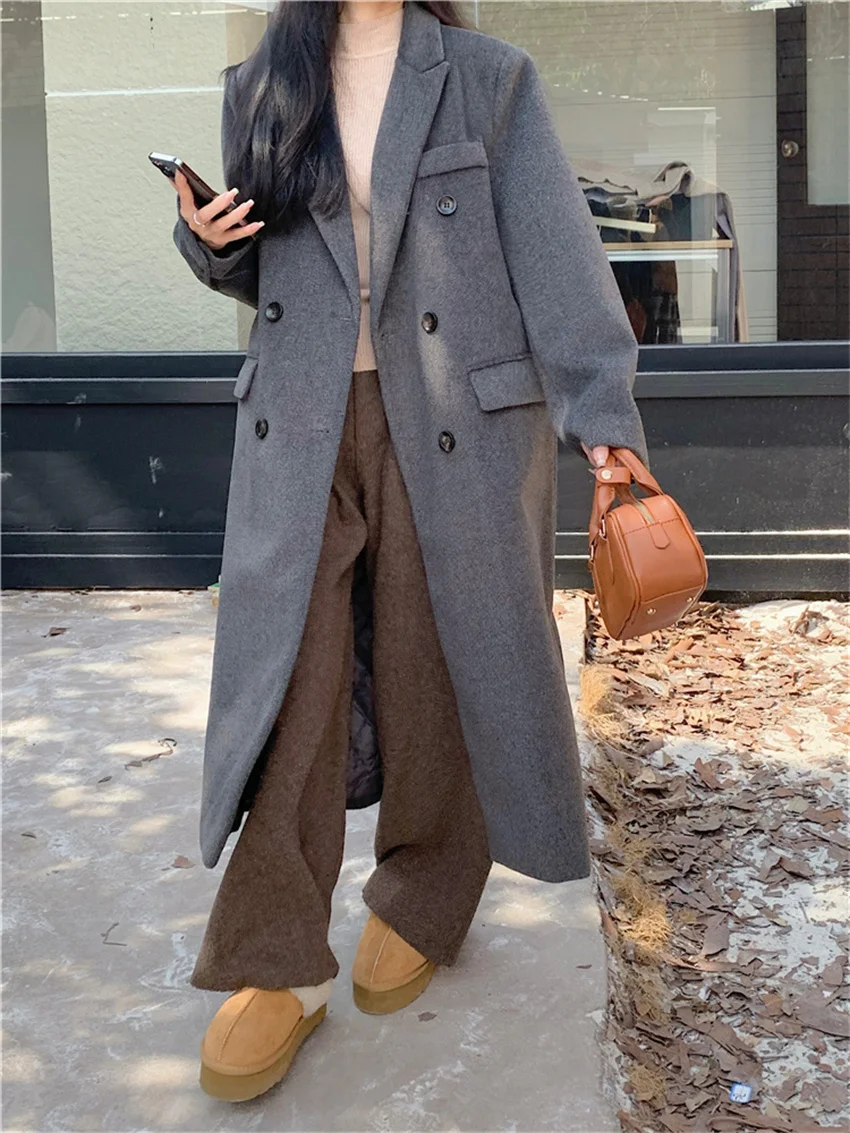 

Alien Kitty Winter Woolen Chic Trench Daily Women Office Lady New 2023 Minimalist High Street Elegant Office Lady Slim Coats