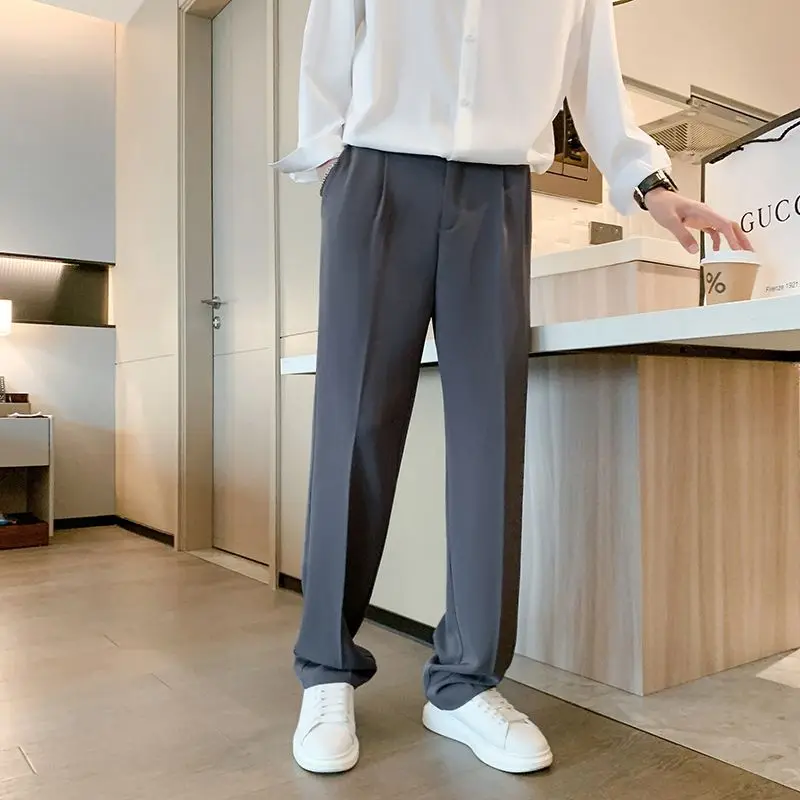 Spring Summer Solid Color Men's Business Pants Classic Pockets Loose Straight Cylinder Casual Zipper Button Male Trousers