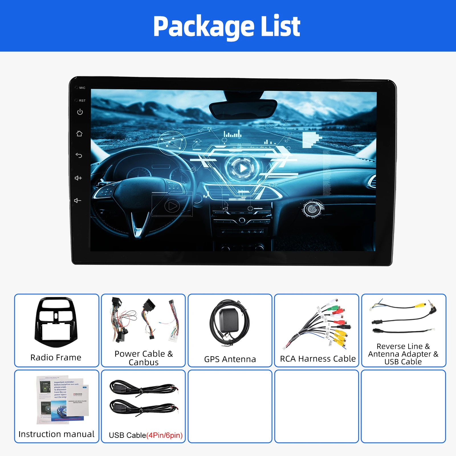 Autoradio ESSGOO Android 15 9 Zoll 4+64G 2+32G Für Chevrolet Spark 2010-2014 GPS Navigation Wireless CarPlay Android Auto WIFI RDS FM 6+128G Bluetooth Lenkradsteuerung Mirror Link Touchscreen – Detail 26