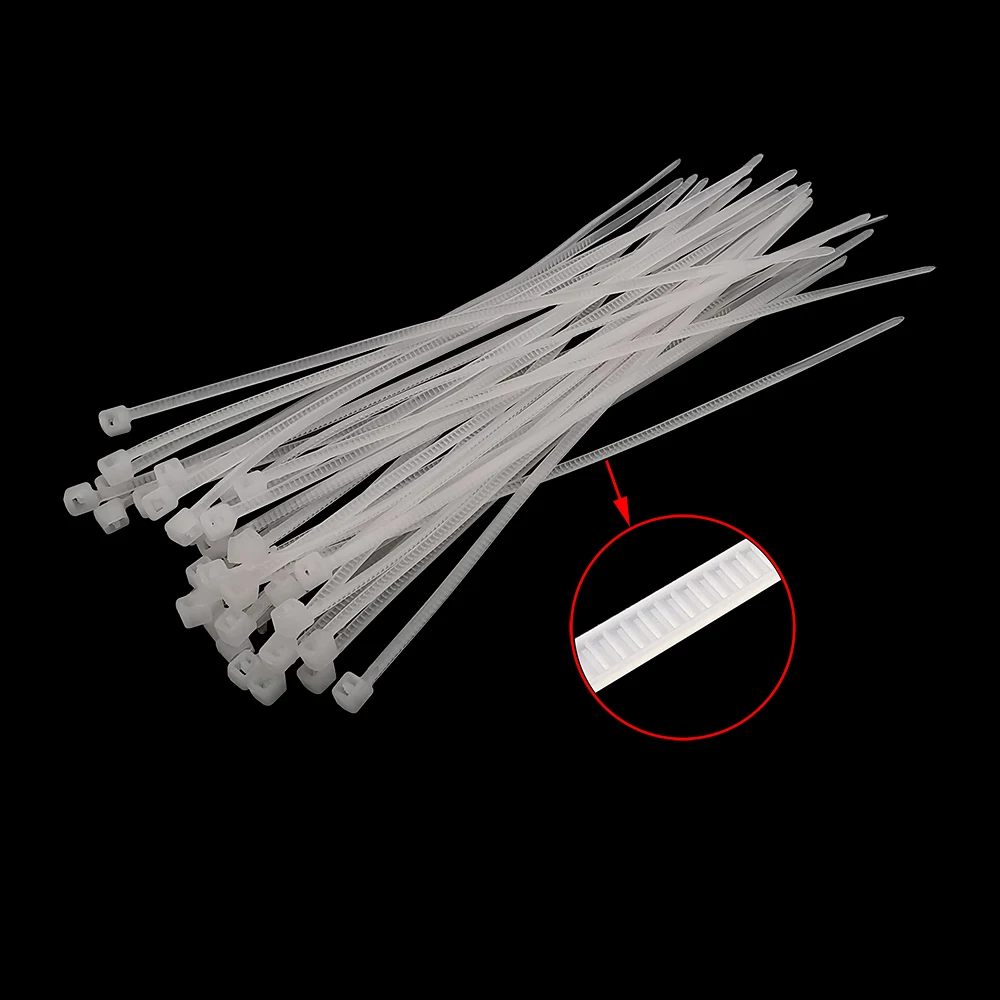 100 개/몫 흰색 5x20 0/300mm 자동 잠금 플라스틱 나일론 케이블 주최자 넥타이 고정 고정 링 케이블 관리자 우편 넥타이