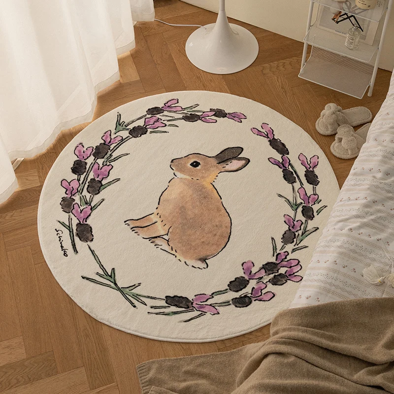 Living Room Carpet Cartoon Rabbits Printed Fluffy Large Area Round Children Bedroom Rug Home Decoration Cute IG Cloakroom Mat 러그
