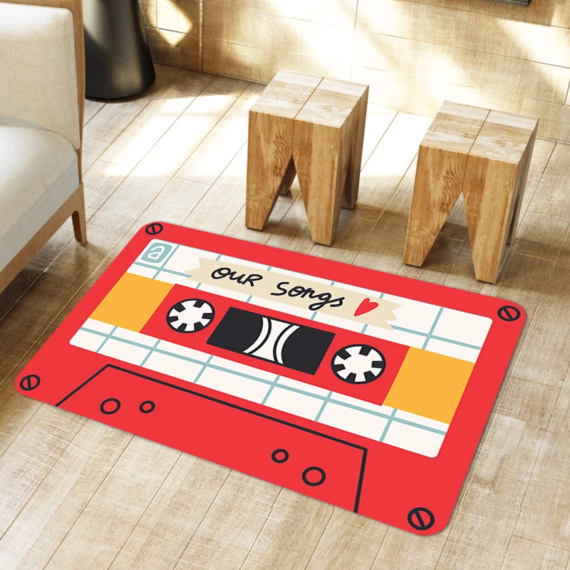 Retro Cassette Flannel Carpet Floor Mat Nosilp Bathmat Entrance
