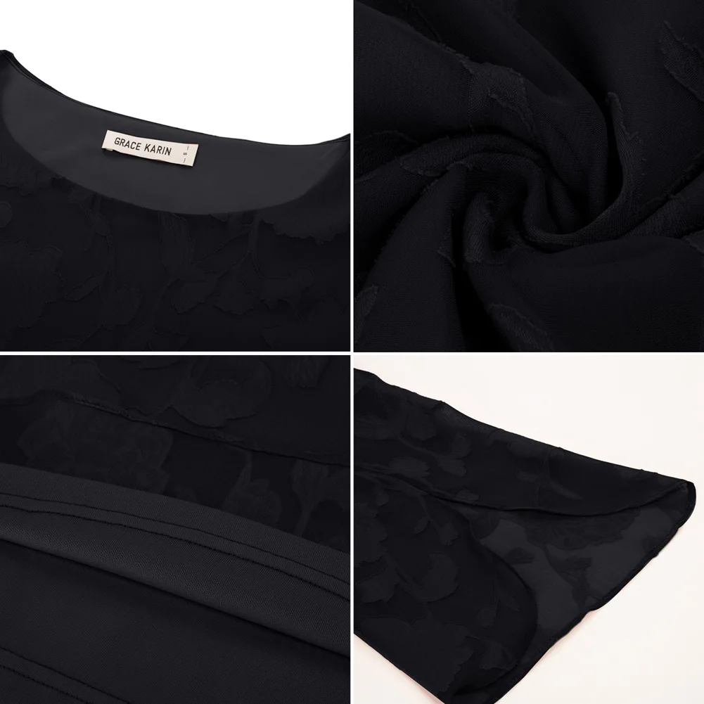 GK Women's Summer Casual Loose 3/4 Sleeve Crew Neck Split Sleeves Casual Chiffon Blouse Tops Half Ruffle Sleeve Tops A30