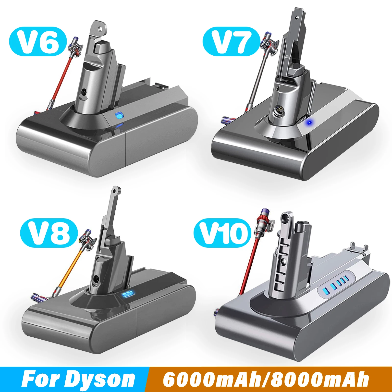 Batteria Di Ricambio 6.0Ah/8.0Ah Per Batterie Di Ricambio Per Aspirapolvere Portatile Dyson V6 V7 V8 V10 Serie Sv12 Dc62 Sv11 Sv10