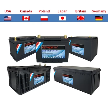 12V 24V 100Ah 120Ah 200Ah LiFePO4 리튬 철 인산염 배터리, BMS 포함, 골프 카트 EV RV 태양 에너지 트롤링 모터용