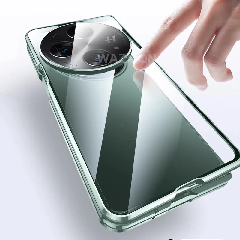 For OnePlus Open Case Magnetic Metal Bumper Aluminum 360 Full Tempered Glass Phone Cover For Oppo Find N3 Lens Protector