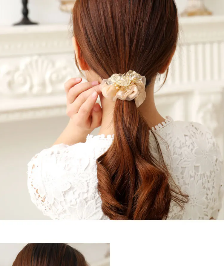 Elegante Kristall Floral Stoff Scrunchies Frauen Mädchen Elastische Haar Gummi Bands Zubehör Krawatte Haar Ring Seil Headwear Kopfschmuck – Detail 13