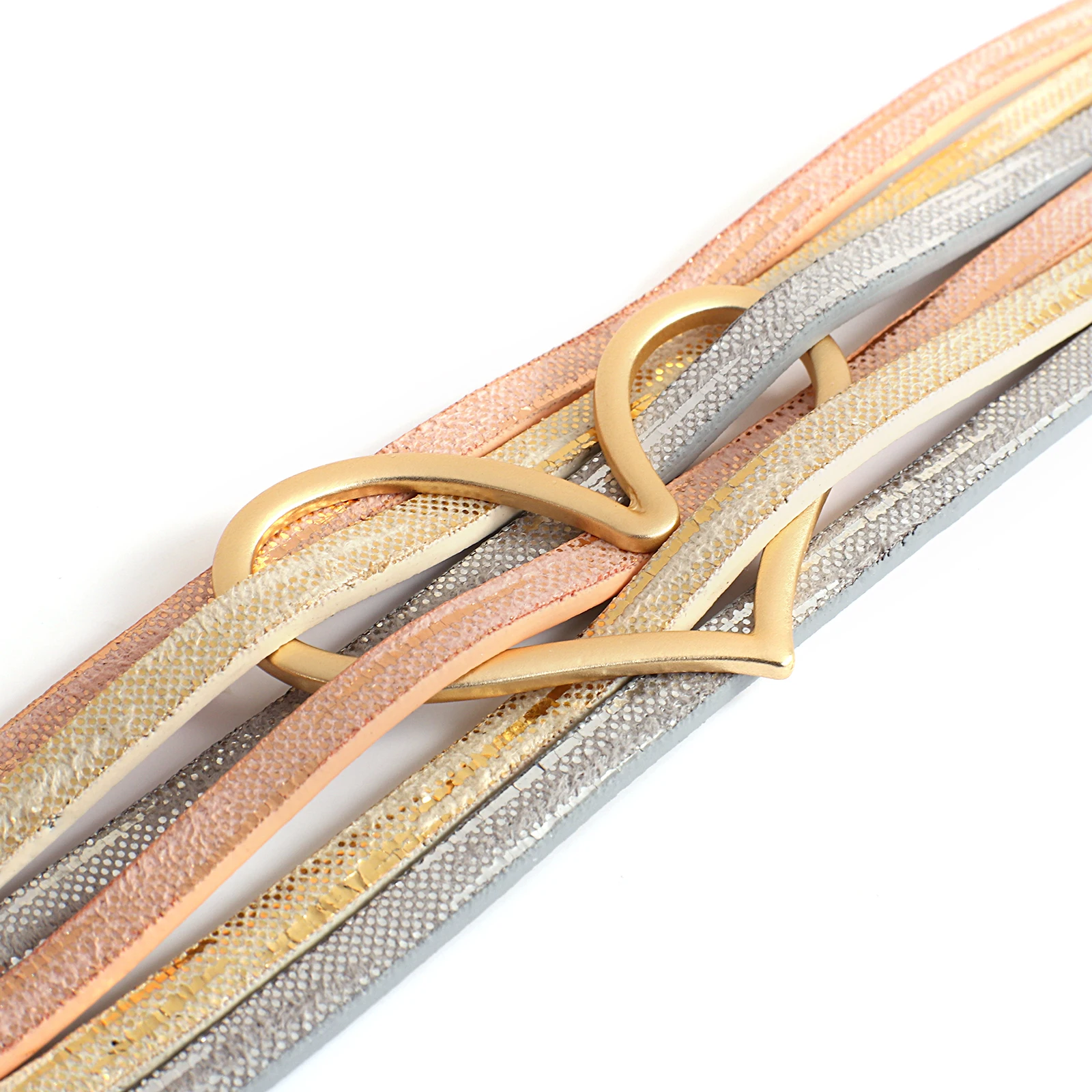 Gold Color Metal Heart Leather Bracelets for Women Charm Multilayer Wide Wrap Bracelet & Bangle Female Jewelry Gifts leather bracelet charm bracelet