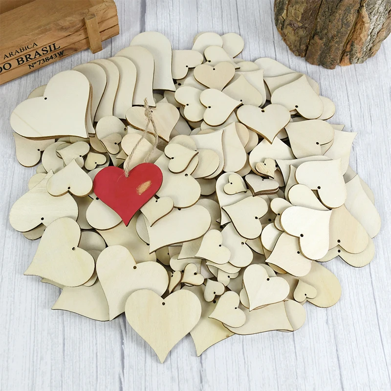 10/50/100Pcs DIY Multi Size Heart shaped wood chips Embellishments Crafts Scrapbooking Supplies Hand-made Graffiti Wooden Blanks
