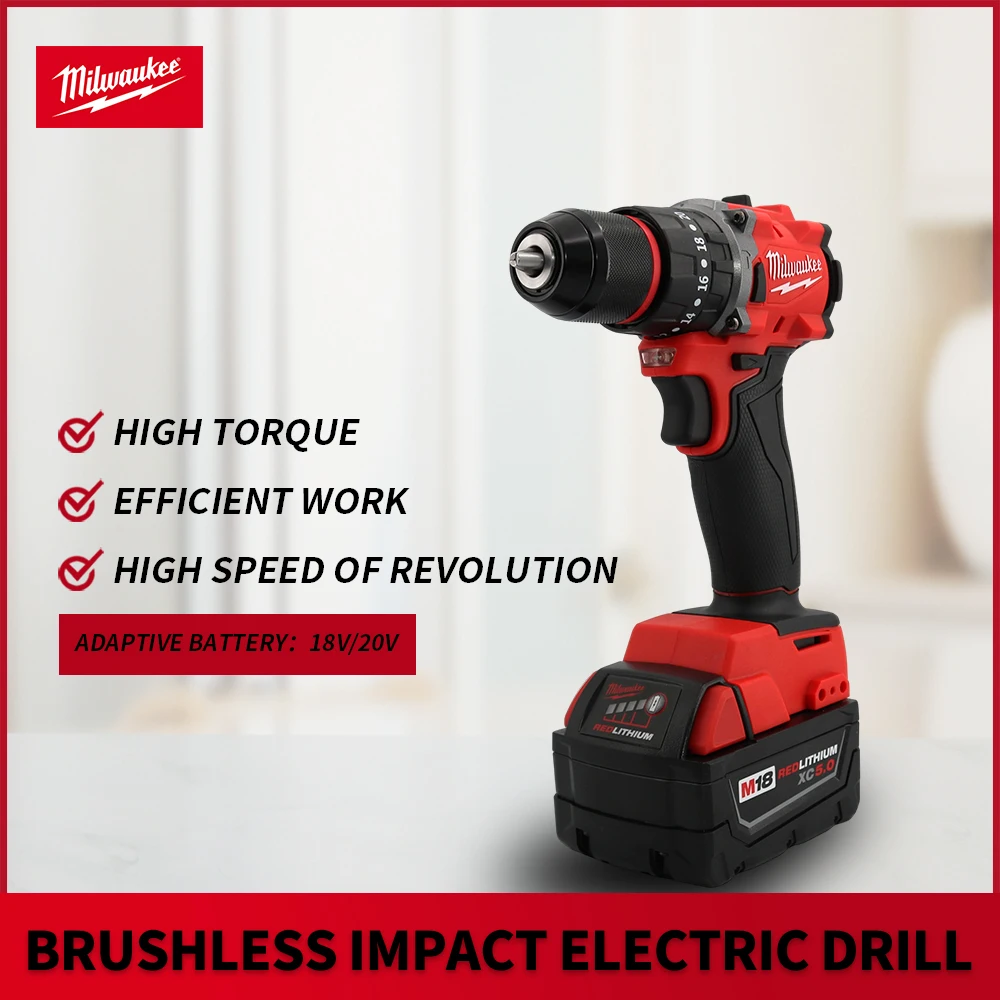 Milwaukee 18V Battery Electric Impact Drill 150N.m Brushless Cordless Screwdriver Rechargeable Power Tool of Decoration Team 2
