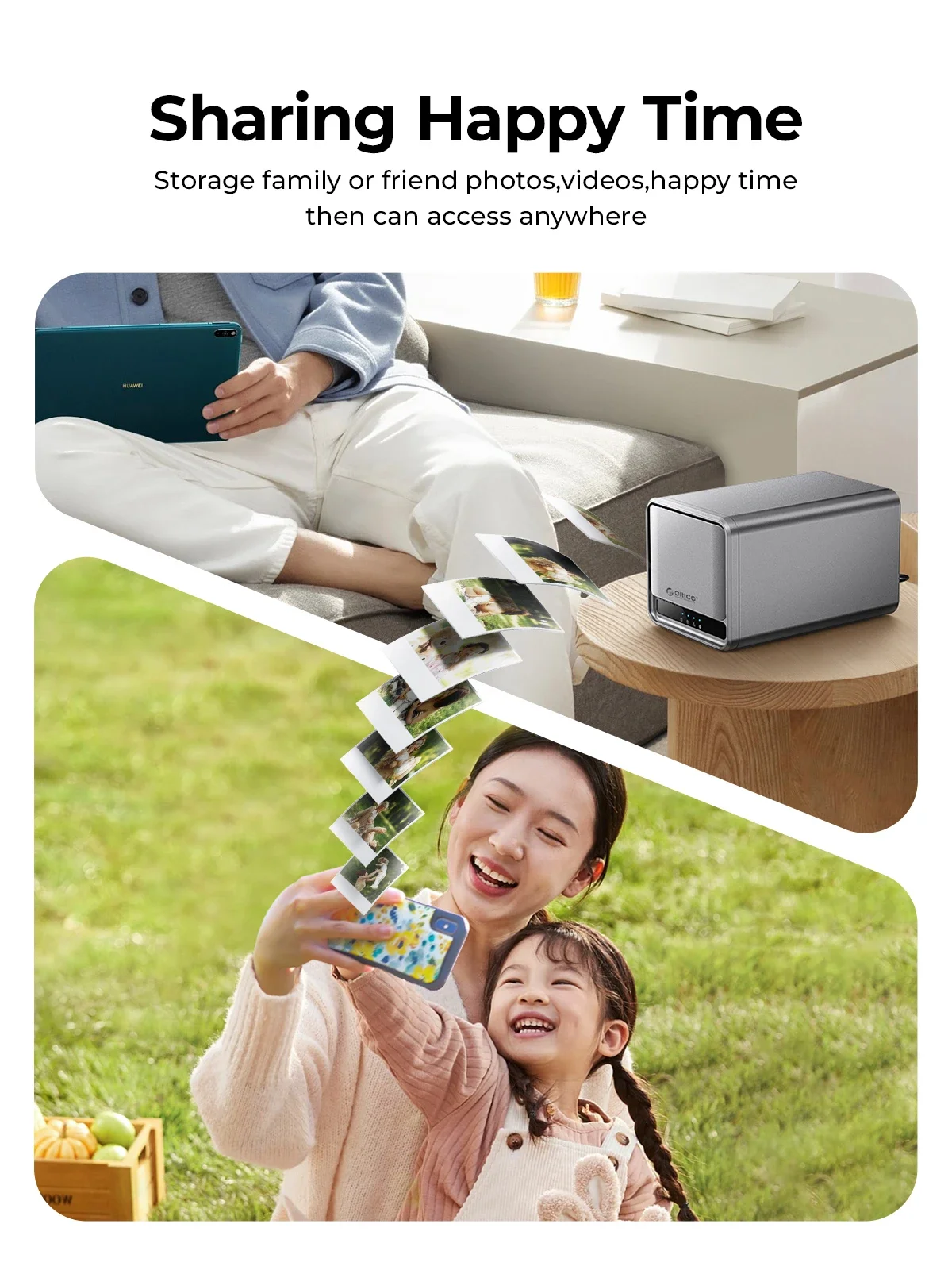 ORICO 듀얼 베이 MetaCube 가정용 스토리지 3.5인치 HDD/SSD 듀얼 베이 NAS(오프라인 BT 다운로드를 통한 자동 백업 원격 액세스 포함)