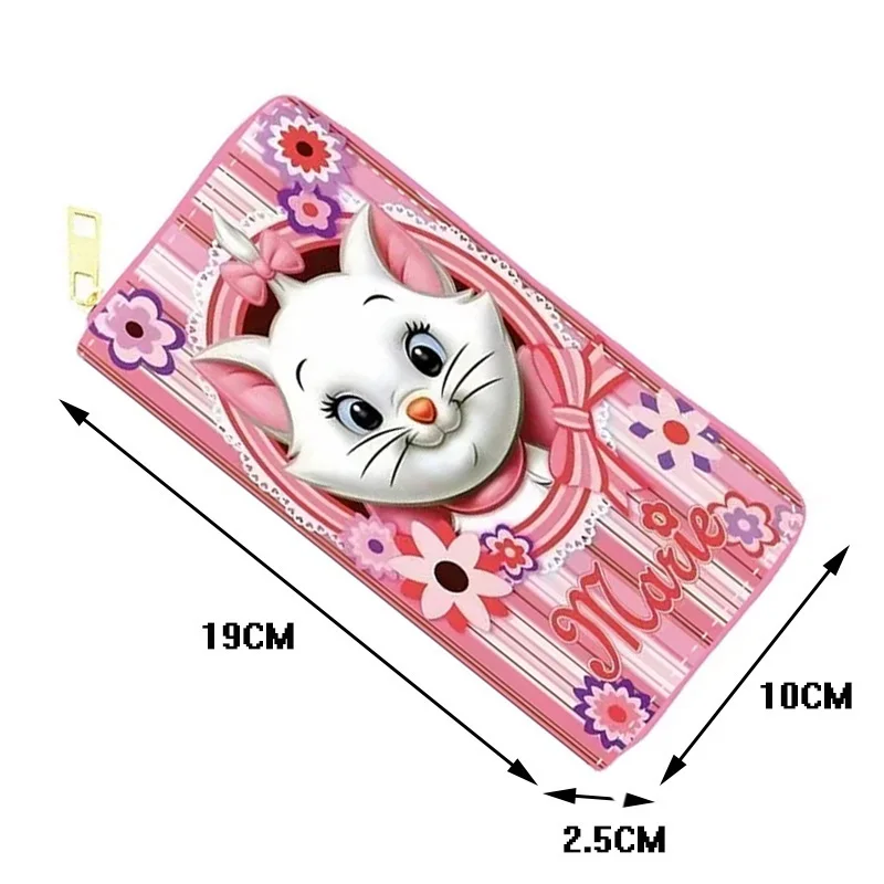 Disney The Aristocats Wallet Cartoon Mary Cat Women Leather Zip Around Wallet Girl Long Purse Credit Card Bag 2