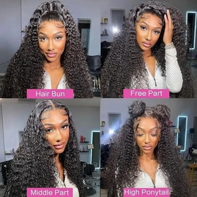 Deep Wave Human Hair Wigs 13X6 Hd Lace Frontal Wig Curly Lace Front Wig 40 Inch 250 Density Brazilian Wig Original Natural Black