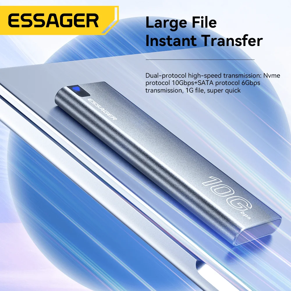 Essager M.2 SSD Case Portable NVME SATA USB 3.2 Type C External Hard Disk Box 10GbPS High-Speed Storage Enclosure HDD Enclosure External Hard Drive Housing M2 SSD Enclosure Hard Disk Case