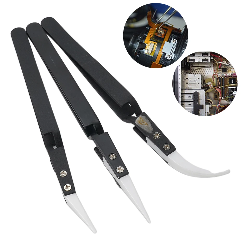 1pc High-Temperature Resistant Ceramic Tweezers With Anti-Static Precision  Bend Head And Corrosion Resistance For Electronics Repair Clamping Tool