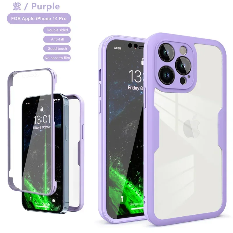 Crystal Clear Full Wrap Phone Case with Lens Protection and Film Back Cover