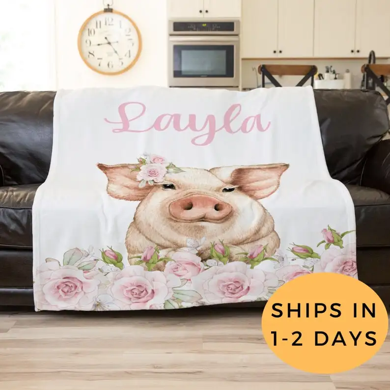 

Pig Blanket, Pig Head Blanket, Pig Home Decor, Personalized Kid Blanket, Adult Name Blanket, Custom Toddler Blanket, Large Blank